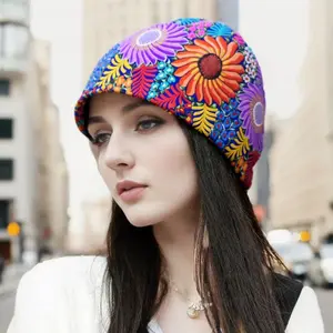2 Pcs Retro Boho Slouchy Beanie Caps, Exquisite Colorful Flower Print Thin Hats, Not Embroidery, Perfect Gift for Women and Girls