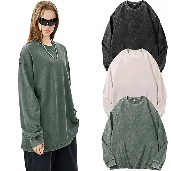 Women's 3-Pack Vintage Acid Wash T-Shirts, Oversized Cotton Long Sleeve Crew Neck Drop Shoulder Streetwear Tops, Casual Loose Fit Tees, Vintage T Shirts, T Shirts Women