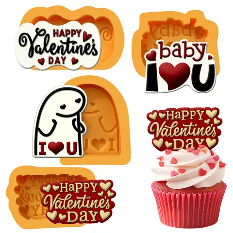 Valentine's Day Flork I Love You 4-Piece Set Food-Grade Non-Toxic Silicone Molds for Chocolate-Covered Strawberries Cupcakes Cakesicles Mini Donuts Love Heart Shapes