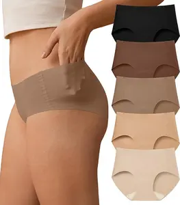 Low Rise Full Coverage Seamless Hipster, Thin Ribbed Stretch Cotton Lined No Show Underwear, Neutral Multipack