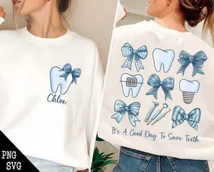Custom Coquette Bow Dental Shirt with Name, Dental Assistant Sweatshirt, Dentist Tee