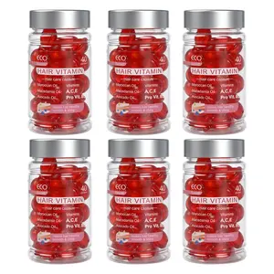 Eco Finest 6-bottle pack of hair care vitamin capsules, Moroccan argan oil moisturizing leave-in hair oil, unisex hair care product, natural hair care, Valentine's Day gift.