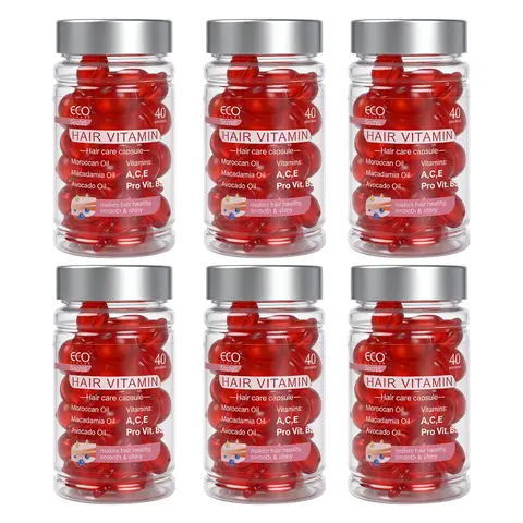 Eco Finest Haircare Bundle - 6-Bottle Vitamin Capsules & Moroccan Argan Oil Daily Leave-In Serum, Nourishing Avocado Blend, Frizz-Control, Smooth Silky Glossy Wavy Hair, Unisex Adults Natural Treatment, Valentine's Day Gift