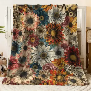 Vibrant Retro Floral Print Flannel Blanket - Experience ultimate comfort with this soft & cozy fleece throw! Adorned with a stunning array of colorful daisies & assorted flowers in retro - inspi