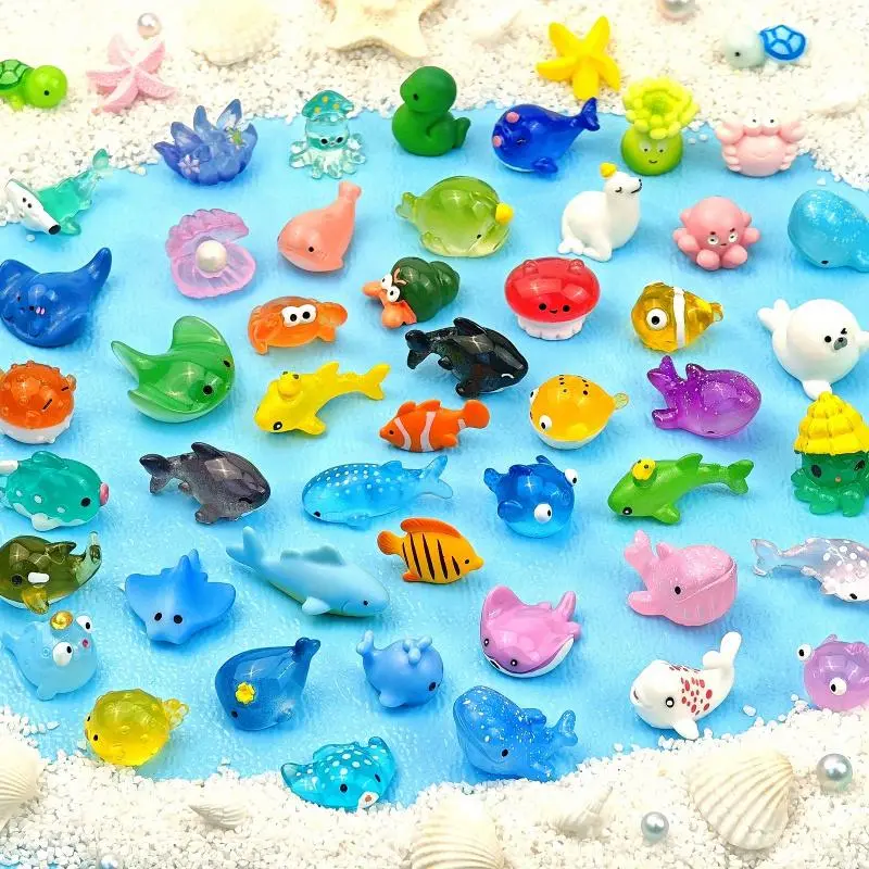 Mini Ocean Animal Resin Model, Collectible Figurines, Resin Animal Sculptures, 30pcs Mini Ocean Animal Decorative Ornaments, Micro Landscape Decoration, DIY Craft Gift for Party, Collectible Home Decor, Cute Decor, Animal Decorations