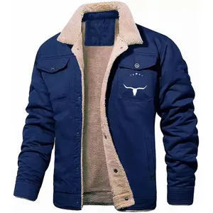 Men's Retro Western Jacket Warm Fleece Coat Work Cargo Trucker Jackets