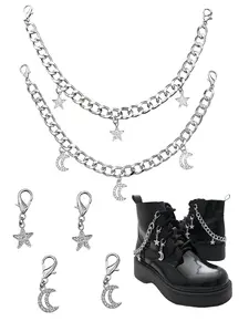 6 Piece Set Crystal Sequins Star Moon Shoe Boot Chain Set, Metal Ankle Chains with Buckles, Y2K Style DIY Shoe Boots Decorations, Shoe Accessories, Shoe Charms for Sneakers