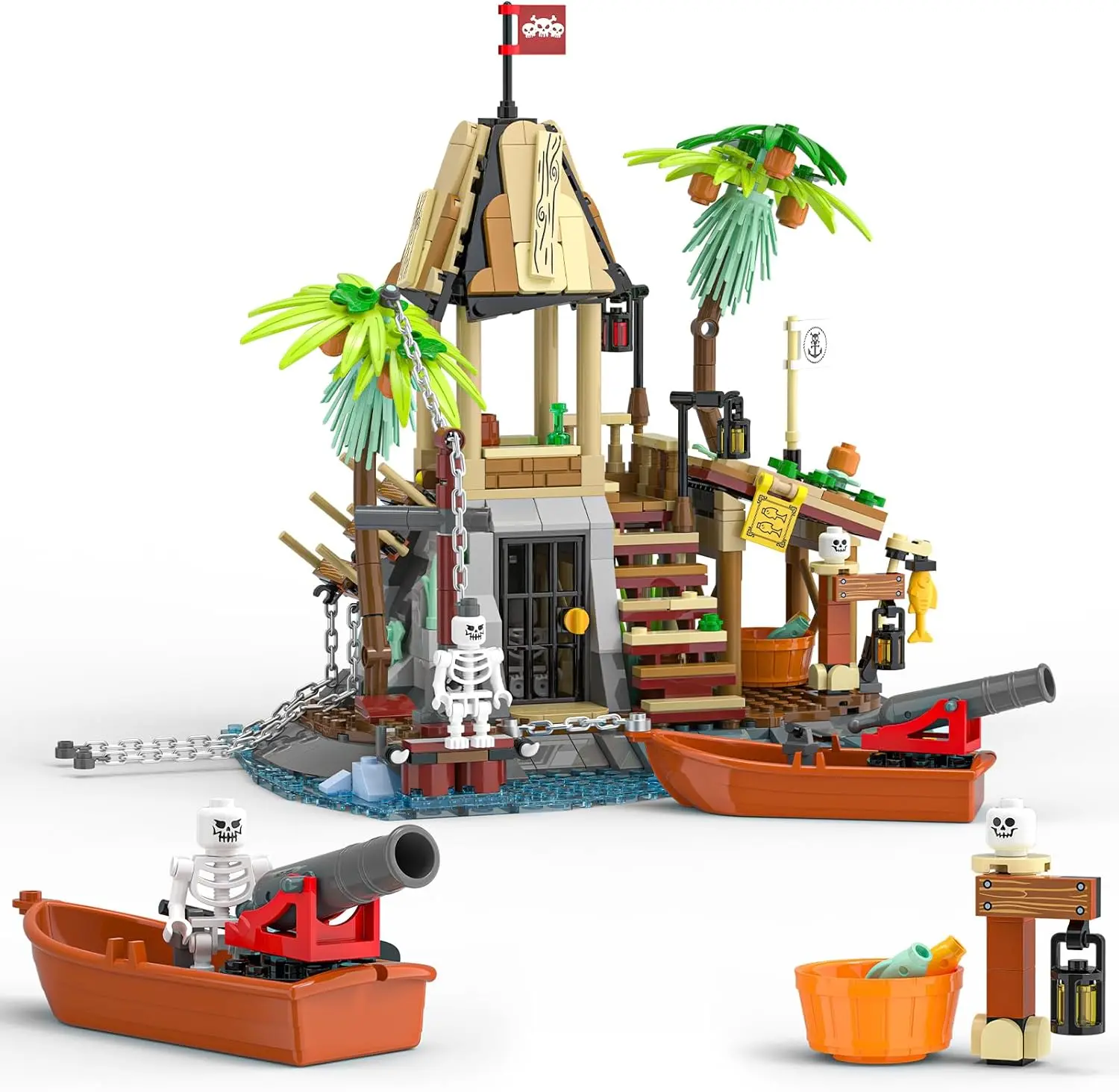 Treasure Island Chronicles Skull Raider Fortress Collectible Construction Set, DIY Building Block Model with Pirate Island Jail Scene, Cannon, Rowboat, Skeleton Chain Details for 6+ Kids’ Creative Play & Hands-On Learning Display Gift, Diy Building Model