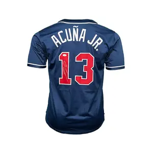 Ronald Acuna Jr. Autographed Blue Atlanta Pro Style Baseball Jersey JSA