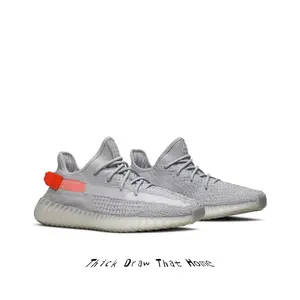 Stretchy Breathable Knit Fabric Daily Walking Sneakers, Light Gray Upper Off White Ridged EVA Midsole With Bright Orange Heel Strap Textured Anti Slip Rubber Outsole Unisex Casual Lifestyle Trainers