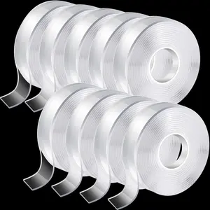 9 Rolls Total 90ft Nano Double Sided Tape Heavy Duty Clear Gel Adhesive Mounting Tape 1.18 in x 10 ft Each Two Sided Transparent Removable Sticky for Wall Carpet Card Poster Photo