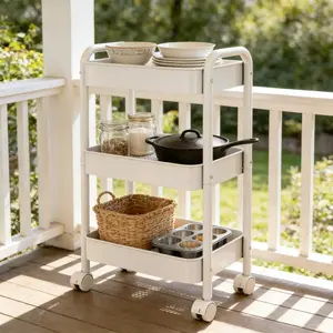 3-Tier Delicate Compact Rolling Metal Storage Organizer - Mobile heavy duty multi functional  Rolling Utility Cart Kitchen/Under Desk Cart with Caster Wheels,Multi-Tier Sliding Storage Rack,Three-Tier Snack lockable Cart with double armrest handle