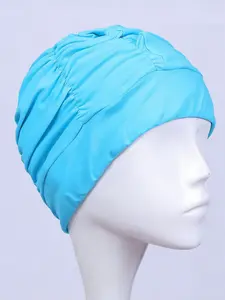 Comfortable Non-Pressing Large Size Long Hair Wrinkle Swim Cap, Solid Color Fabric Swim Cap for Women, Nylon Material Swim Hat