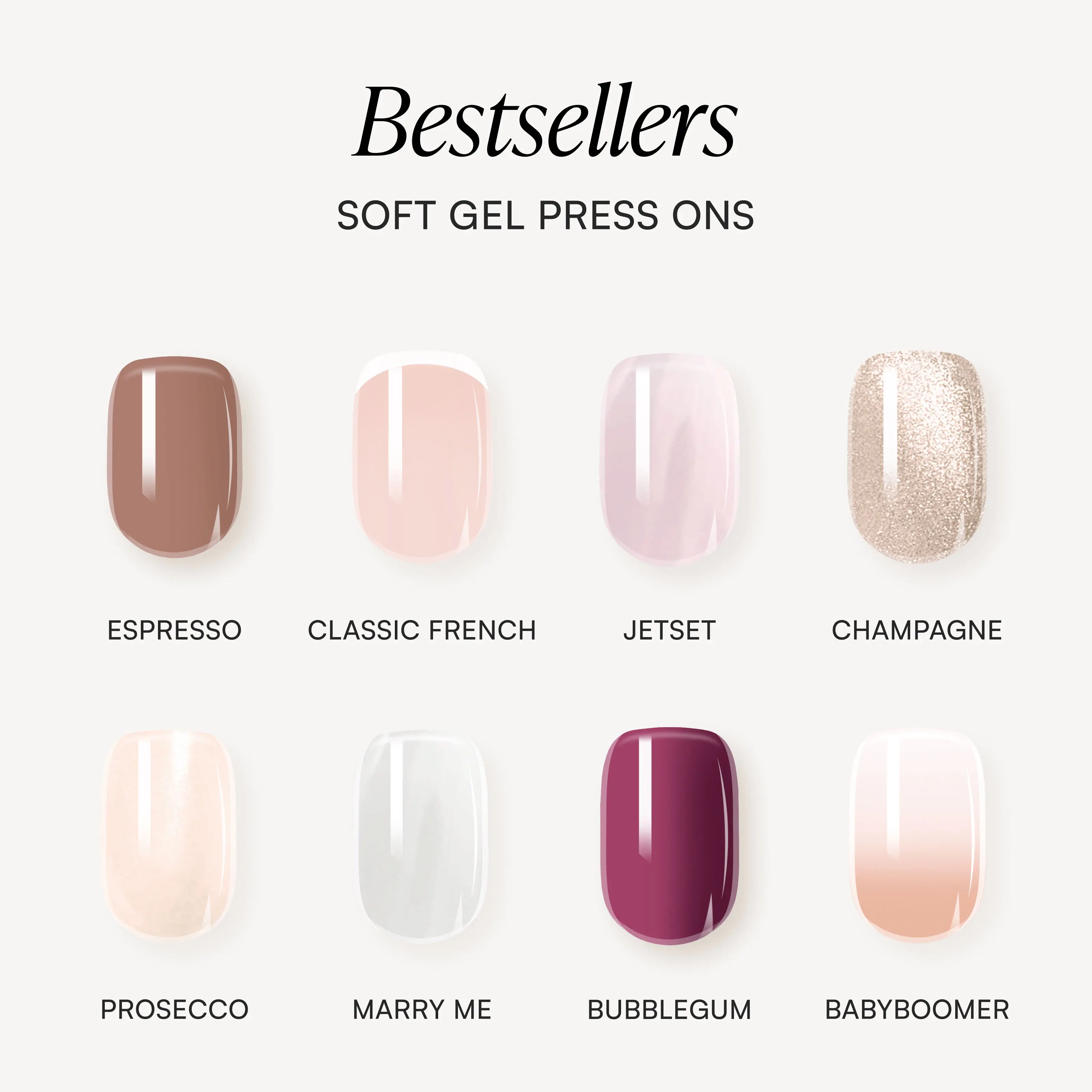 DOONAILS® Press-On Nails Classics Collection – Reusable Fake Nails Kit with Adhesive Tabs, 30 Pcs 15 Sizes