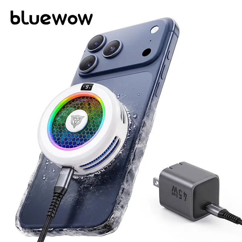 BlueWow X300 Phone Cooler Kit - ABS, Magnetic Snap-On & Clip-On Fan, RGB Lights, 3-Speed Smart TEC System, Smart Modes, USB Port Connectivity, iPhone Gaming Accessory, Black Mobile Trigger (CODM, PUBG Mobile)