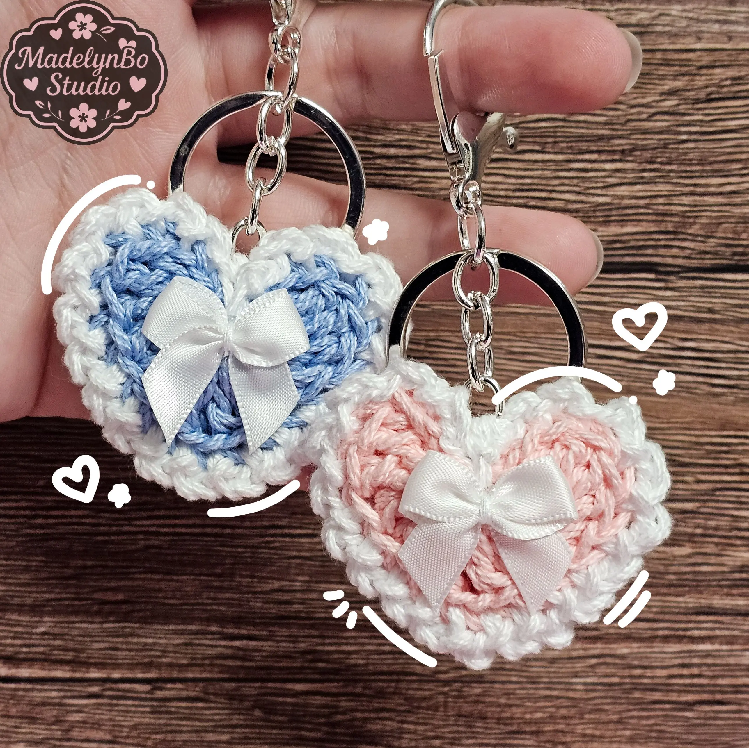 Coquette Crochet Heart Keychain – Handmade Purse Charm