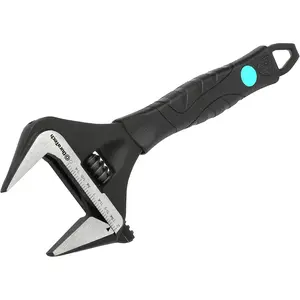 DURATECH 10-Inch Adjustable Wrench, Wide Jaw CR-V Steel, Black Oxide, Ergonomic Grip, Metric & SAE Scales, Plumbing & Household Use
