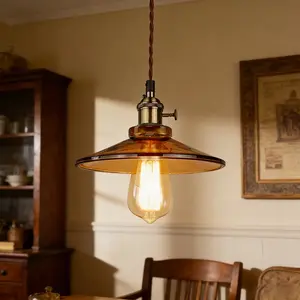 American Vintage LED Glass Pendant Light, Ceiling Light, E27 Amber Bulb Base, Ideal for Bedroom Living Room Kitchen Dining Attic Decor, Indoor Room Lights, Glass Lamp, Indoor Lighting