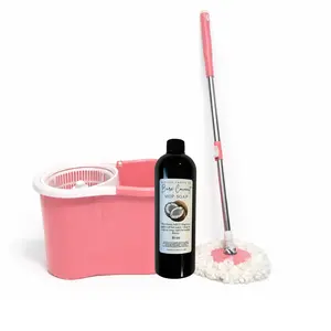 Pink Spin Mop & Bucket + Mop Soap | 360° Spin Mop System with Wringer | Scented Floor Cleaning Kit