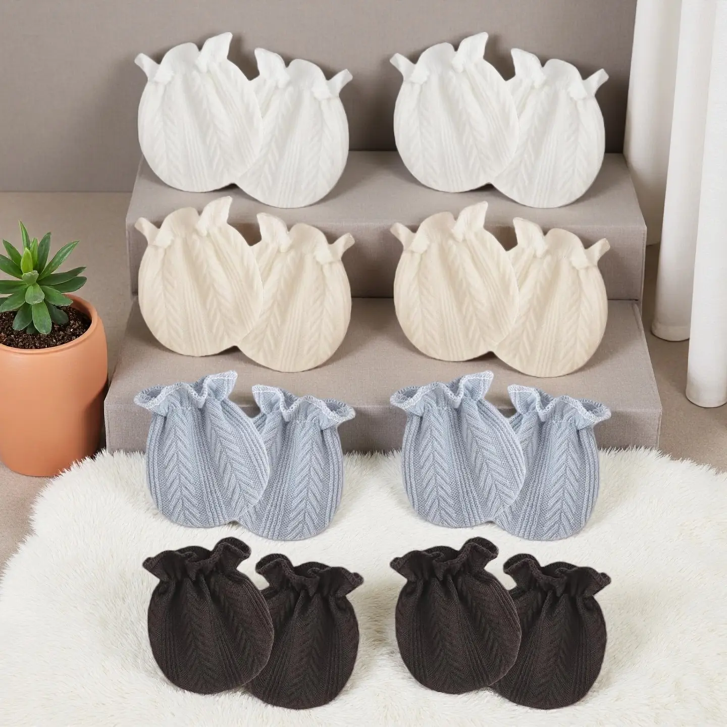 8-Pair Organic Cotton Baby Mittens, Soft No-Scratch Protective Gloves with Wheat Ear Pattern for Newborn Boys & Girls, 0-6 Months Gift Set, Includes Gloves, Daily Wear, Baby Safety, Walks, Elastic Band