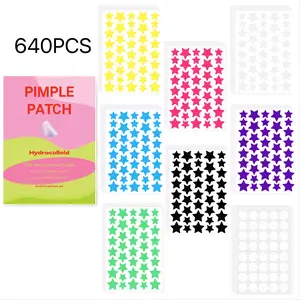 640pcs 7 Colors Star Round Transparent Patches, Different Sizes Acne Stickers, Makeup Essential, Fashionable Concealer Boxed Set, Blemish Patches, Hydrocolloid Acne Patch