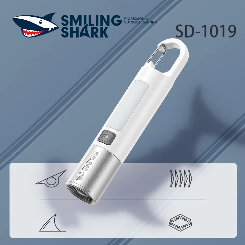 Smilingshark SD-1019 Rechargeable Outdoor Multifunctional LED Flashlight - Built-in 1200mAh Lithium Batteries, 5 Modes, COB Panel Light, Telescopic Lens, Hook-and-Lock Design, Mechanical Zoom, 1-2h USB Cable Charge, for Camping, Hiking, Usb Port, 1-2H Cha
