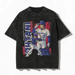 Ohtani Dodgers Anime Style Men's T Shirts Washed  Funny Tee Shirt Short Sleeve O Neck T-Shirts 100% Cotton Plus Size Clothes