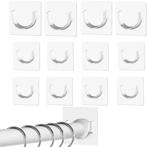 12 Pack Heavy Duty No Drilling Shower Rod Holders Adhesive Curtain Rod Brackets for Wall Supports 30 lbs Waterproof for Tile Marble Home Rental RV Rod Not Included