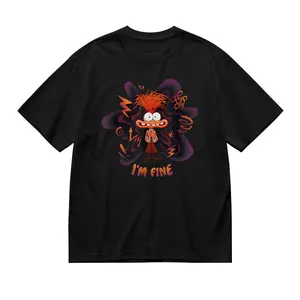 Funny Mental Health "I'M Fine" T-Shirt, Edward Scissorhands Inspired Print Crew Neck Short Sleeve Tee, Fully Breathable Fabric for Relaxed Daily Wear