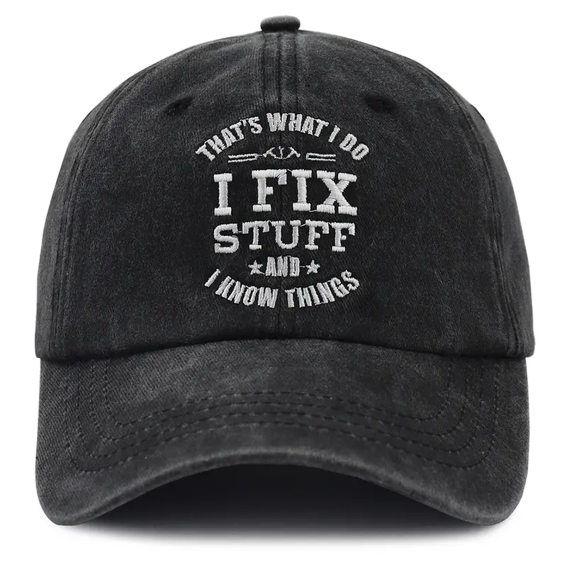 Men's 6 Panel Humor Graphic Baseball Cap - "I Fix Stuff and I Know Things" Text Design, 3.5 Inch Height, Birthday/2025 Fathers Day Christmas Gifts for Dad, Grandpa, Son