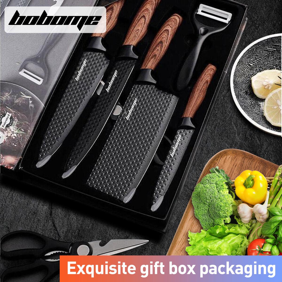 6 Piece Kitchen Knife Set - Stainless Steel Ultra Sharp Chef Knife Set, Anti-Rust Non-stick, Ergonomic Wood Handle - Aesthetic Kitchen Knives,Knife Block Wooden for Kitchen, Perfect Christmas,Thanksgiving Gift