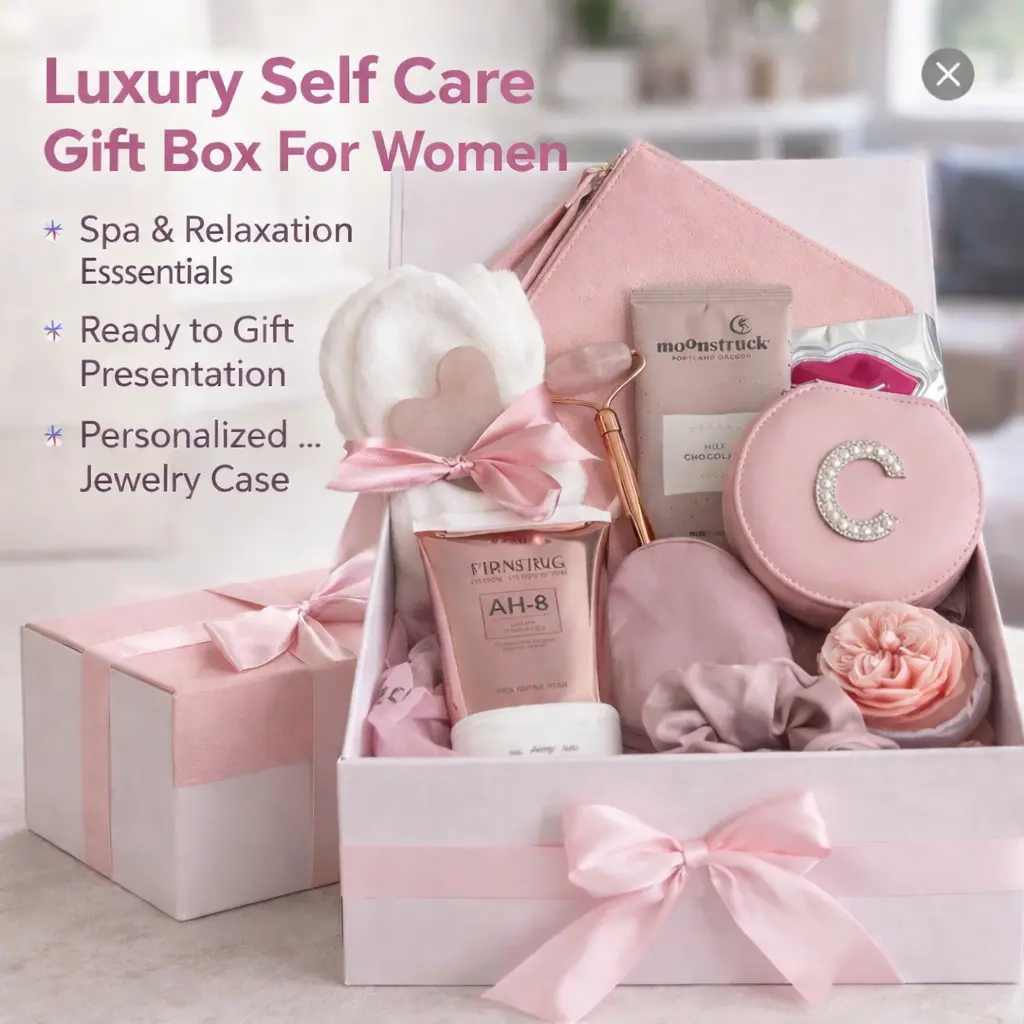 Taniri Luxury Women's Self-Care Gift Box - Personalized Jewelry Case, Stainless Steel Wine Tumbler - Cozy Elegance Ready-to-Gift Spa Package for Mother's Day, Mother's Day Gifts