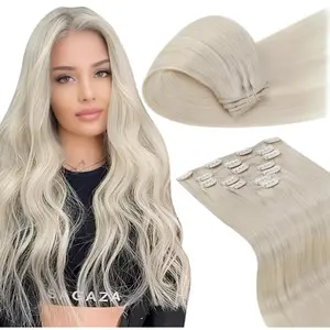 Platinum Blonde Double Weft Full Head Silky Straight 7pcs/120g Human Hair Clip Ins