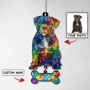 Custom Dog Sun Catcher Ornament – Personalized Stained Glass Hologram Window Hanging, Dog Lover Gift, Pet Memorial Keepsake