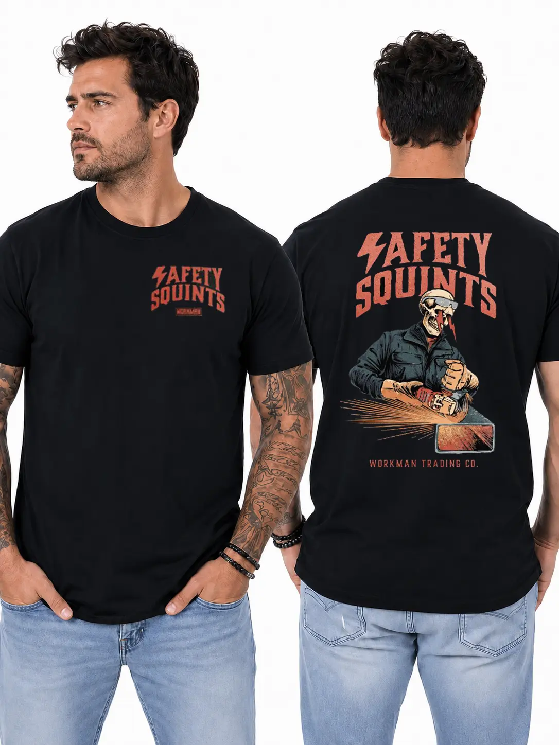 Safety First Graphic T-Shirt, Men's Classic Cotton Short Sleeve Work Shirt, Casual Round Neck Top for Welders & Tradesmen, Shortsleeve, Tee, Breathable