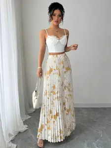 Women's Pleated Long Dress, Elastic Waist, Luxurious Print, Party Commute Gathering, High-End Half Skirt, Elegant Fashion