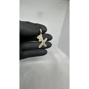 925 Iced Golden X Pendant w/ Crown