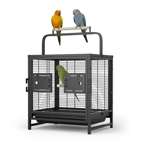 [FLASH SALE] Garvee Portable Small Bird Travel Cage with Tray & Wooden Perch Handle – Ideal Carrier for Parakeets, Cockatiels, Budgies, Lovebirds, Canaries, Conures, Pigeons – Sturdy Black Aviary