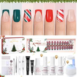 Beetles X Press Plus Press On Nails Kit - Christmas Press On Nails Short 16 Sizes All-in-One Kit With Nail Glue,Remover,Builder Top Coat,Nail Lamp Gift  Cutics