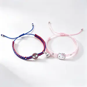MARVEL Spider-Man and Hello Kitty Matching Bracelets – 2-Piece Superhero and Kawaii Charm Set with Magnetic Clasp, Cute Couple and Bestie Jewelry for Fans