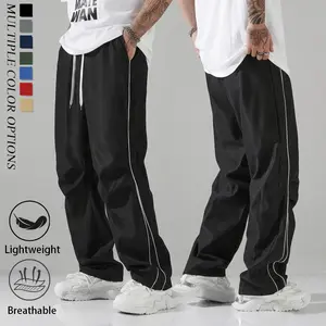 Men’s American Retro Loose Athletic Pants - Drawstring Waist with Side Tie, Stylish Aesthetic Comfy All-Season Wear, Loose Men’s Pants for Guys