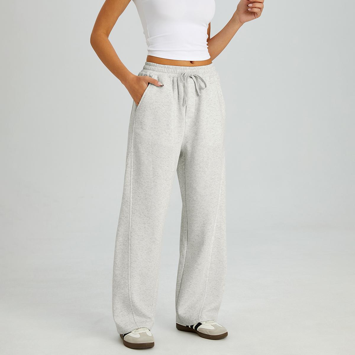 KatchMe Women's Casual Mid-Rise Textured Seam Wide Leg Sweatpants, Basic Drawstring Waist Trousers, Versatile Baggy Streetwear Outfits, Cozy Women's Bottom