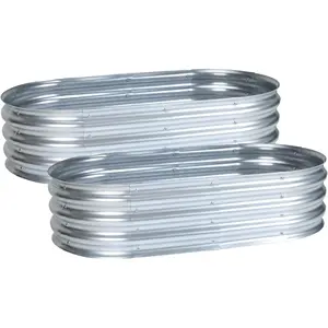 2PCS Galvanized Raised Bed Kit, 4 x 2 x 1 Ft, Oval Planter Boxes for Vegetables, Flowers, and Herbs, Use, Silver