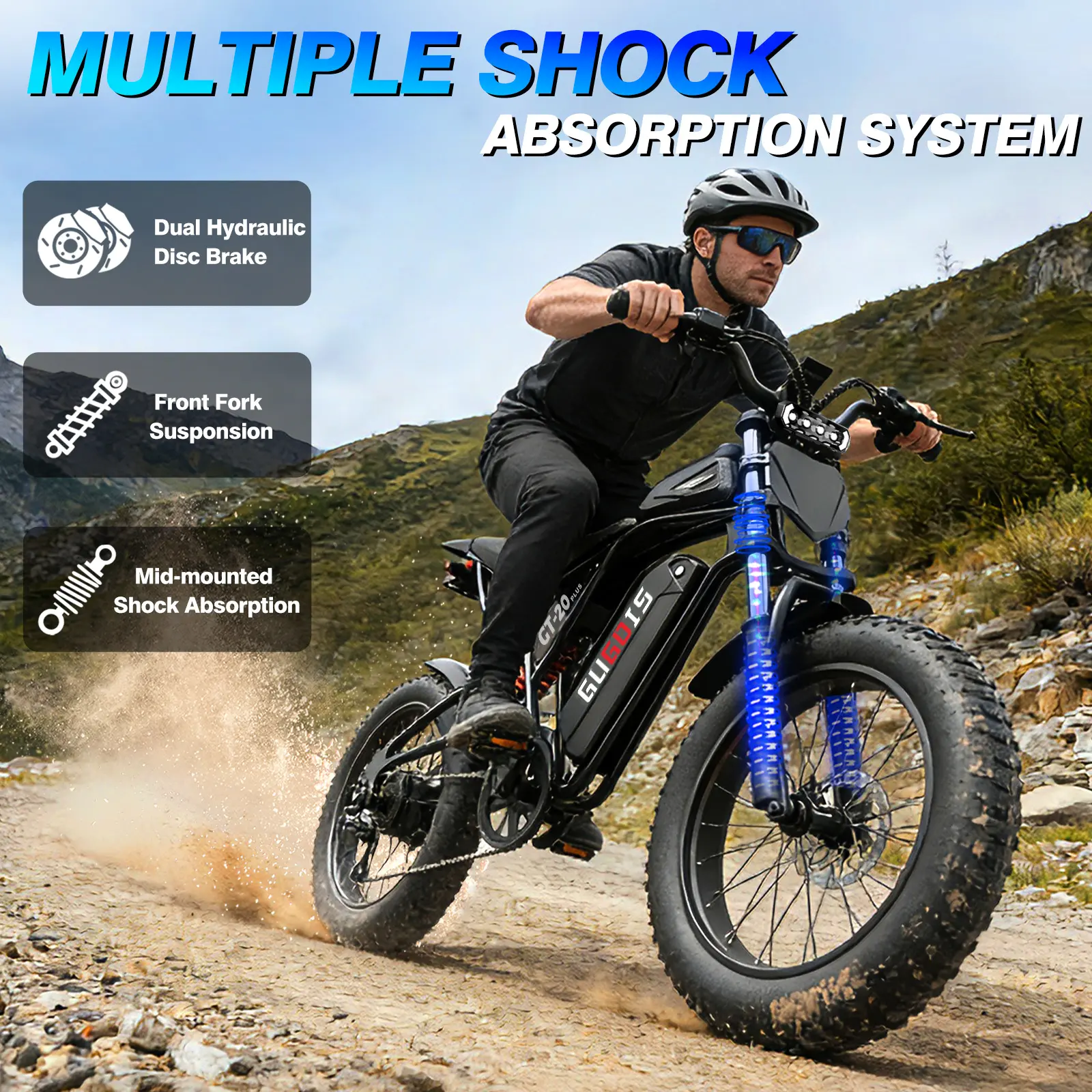 GUGOIS Electric Bike for Adults, 2000W Peak Motor 20" Fat Tire Moped Ebike, 48V Removable Battery Electric Bicycles with Full Suspension & Hydraulic Brakes, 35-40MPH Off-Road Dirt Cruiser E-Bike