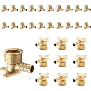 (10-Pack) PEX Fittings, Pex 1/2" x 1/2" Female Threaded NPT Drop Ear Elbow Adapter, Brass Crimp Fittings, for PEX Tubing Pipe Plumbing, ASTM F1807(PEX1807159-30Pack)Quesear