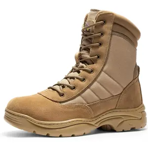 Men's Military Tactical Work Boots Side Zipper Leather Motorcycle Combat Boots Trooper(6-8 Inches)