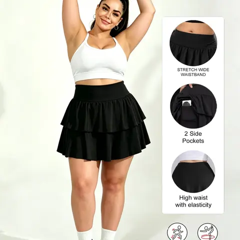Plus Skort Womens Tennis Skirt Pleated Athletic Skirts with Pockets Shorts Women's Plus Size Layered Ruffle Short Skirt  High Waisted Golf Skort Stretchy Sports Skort for Workout