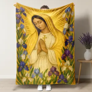 Virgin Mary Pattern Soft Warm Throw Blanket Mary Garden Air - conditioned Room Warm Nap Blanket for Home Office Travel