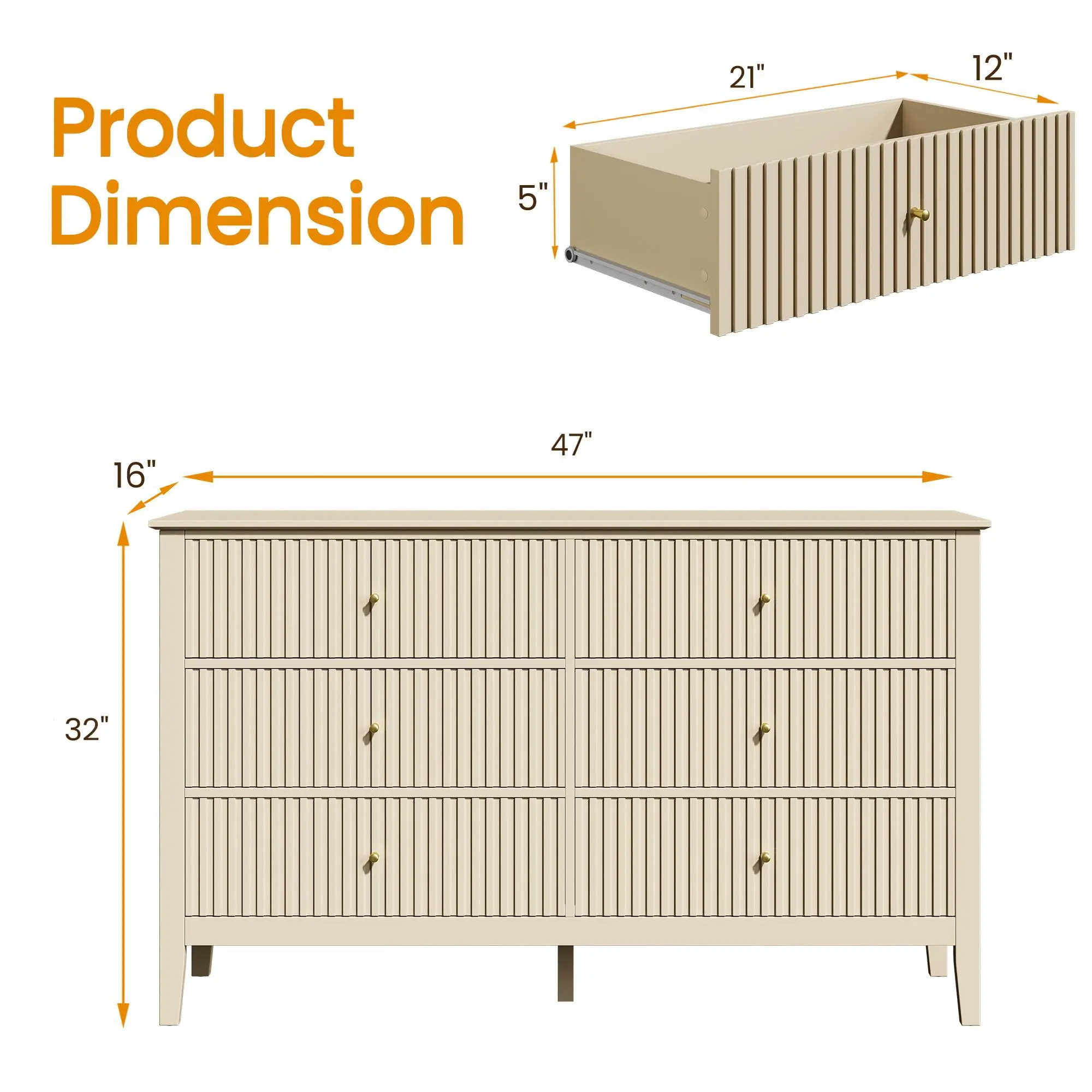 NO Mirror-6 Drawers-Beige