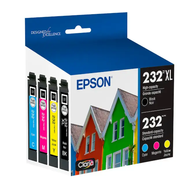 Epson 232 Claria Ink High Capacity Black & Standard Color Cartridge Combo Pack, T232XL-BCS, Genuine Epson Ink, Black Cyan Magenta Yellow, Replacement Ink Cartridges for Compatible Epson Printers